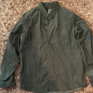 A.P.C. Olive Corduroy Button-Down Shirt size L